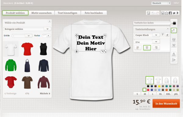 T-Shirt Druck - kinderleicht mit dem virtuellen T-Shirt Designer auf jazzyshirt.com T-Shirt Designer online